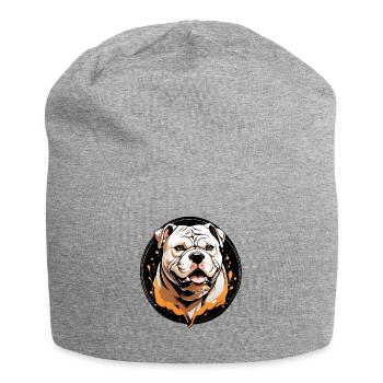 Amerikanische Bulldogge Portrait im Kreis - Jersey-Beanie - Grau meliert - Vorne