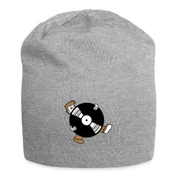 round circle vinyl plate dj hang up party music fe - Jersey Beanie - heather grey - Front