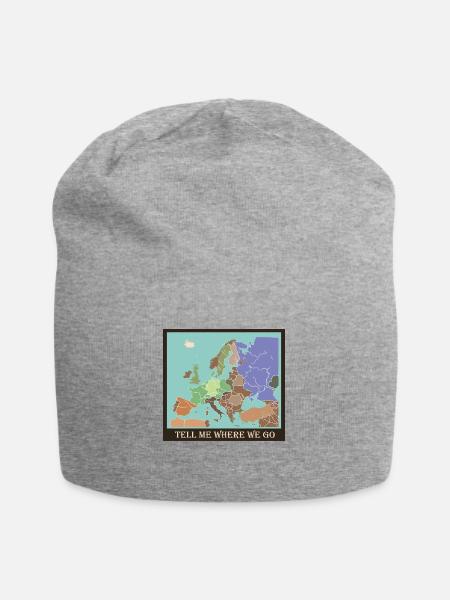 Reisekarte Europa - Jersey-Beanie - Grau meliert