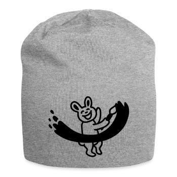 Hase malt mit Pinsel - Line - Jersey-Beanie - Grau meliert - Vorne