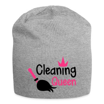 nettoyage reine avec un balai et une couronne - Bonnet en jersey - gris chiné - Devant