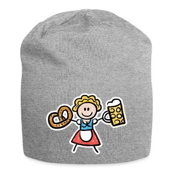 Volksfest Madl mit Bier und Breze - Jersey-Beanie - Grau meliert - Vorne