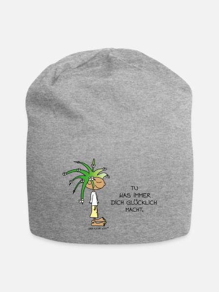 Glücklich - Jersey-Beanie - Grau meliert
