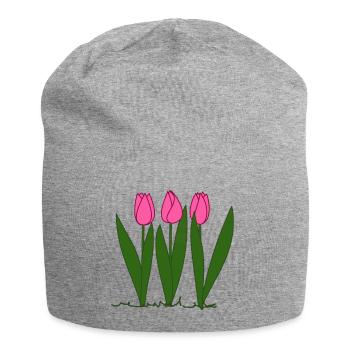 Tulipes roses, printemps, printemps - Bonnet en jersey - gris chiné - Devant