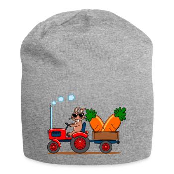 Cooler Hase auf Traktor mit Riesenkarotten - Jersey-Beanie - Grau meliert - Vorne
