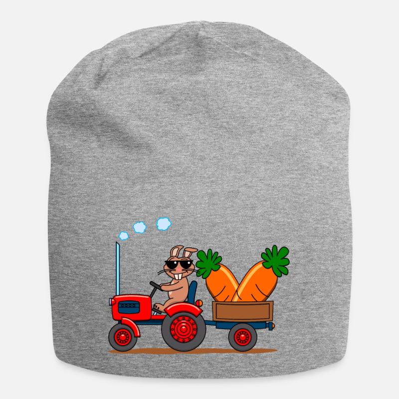 Cool rabbit on tractor with giant carrots - Jersey Beanie - heather grey