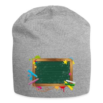 Blackboard for inscription with chalk and blobs - Jersey Beanie - heather grey - Front