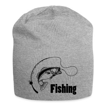 Angelrute mit Haken und Fisch - Jersey-Beanie - Grau meliert - Vorne