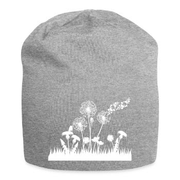 Schmetterlingdesign Pusteblumen Wiese Herzen - Jersey-Beanie - Grau meliert - Vorne