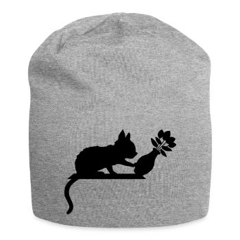 Blumenvase umstoßen freche Katze - Jersey-Beanie - Grau meliert - Vorne