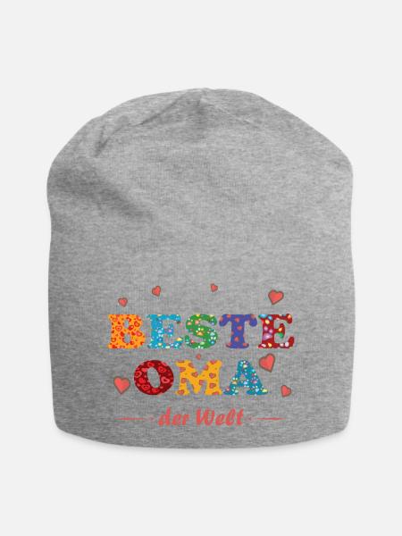 Beste Oma - auf der ganzen Welt - Danke - Jersey-Beanie - Grau meliert