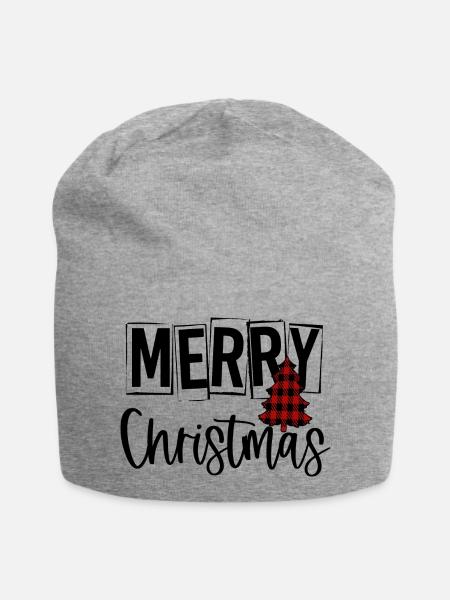 Roter Schottenkaro-Weihnachtsbaum - Jersey-Beanie - Grau meliert