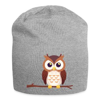 Eagle Owl Owl Bird on Branch - Jersey Beanie - heather grey - Front