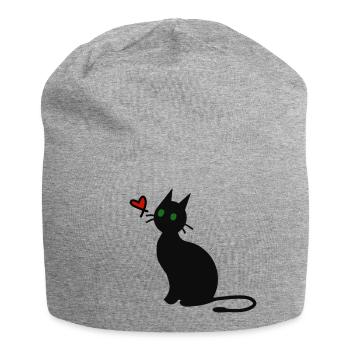 Chat noir - Bonnet en jersey - gris chiné - Devant