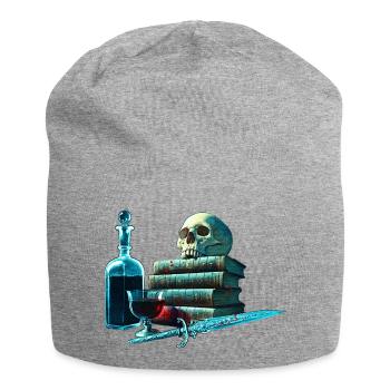 Bücher Design, Menschenschädel, Weinflasche - Jersey-Beanie - Grau meliert - Vorne