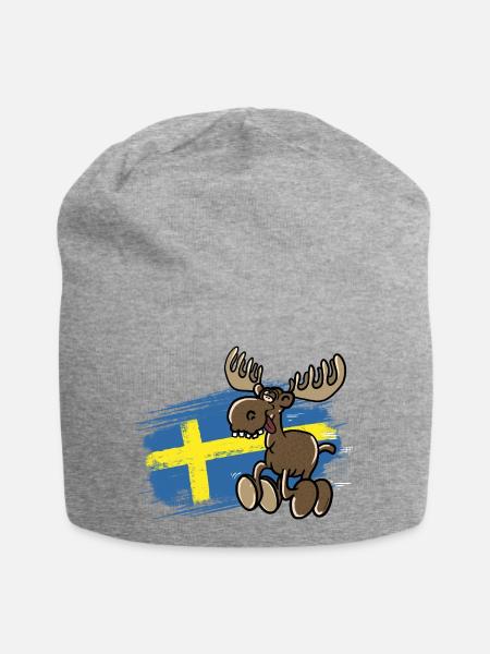 Schweden - Elch - Flagge - Jersey-Beanie - Grau meliert