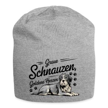 Graue Schnauzen Goldene Herzen – Hunderentner - Jersey-Beanie - Grau meliert - Vorne