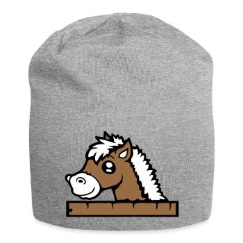 Pferd hinter Zaun versteckt Holz Mauer Stalltür - Jersey-Beanie - Grau meliert - Vorne