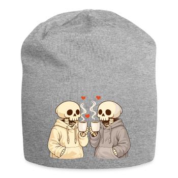 Cozy Skelett Paar mit Tassen – Warme Momente - Jersey-Beanie - Grau meliert - Vorne