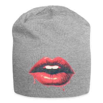 Urban Kiss - Dripping - Red Lips Pop Art - Jersey Beanie - heather grey - Front