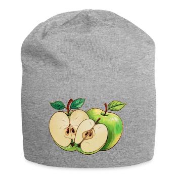Motif de fruits coupés en demi-pomme verte - Bonnet en jersey - gris chiné - Devant
