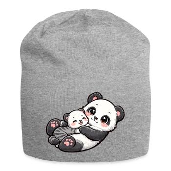 Mom panda bear cuddles with her sweet little one - Jersey Beanie - heather grey - Front