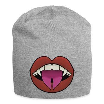 Lippen mit Gradient-Zunge und Vampirzähnen - Jersey-Beanie - Grau meliert - Vorne