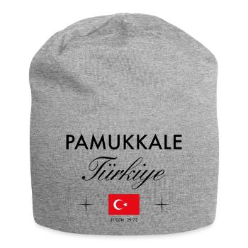 Pamukkale Turkey Coordinates Travel Souvenir - Jersey Beanie - heather grey - Front