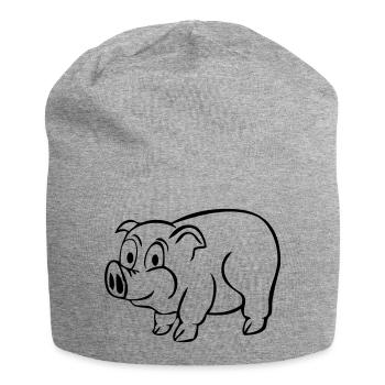 Glücksschwein - Jersey-Beanie - Grau meliert - Vorne