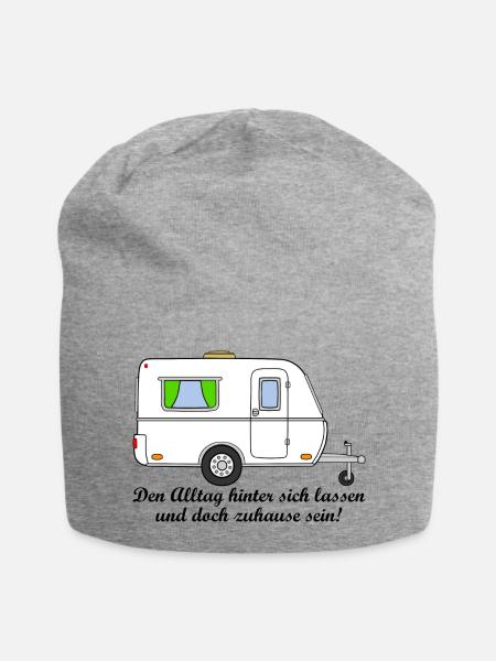 Wohnwagen / Caravan mit Spruch "Alltag" - Jersey-Beanie - Grau meliert