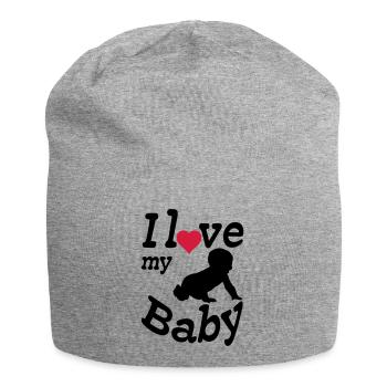 I love my Baby, Kind, Geburt, Eltern, Geschenk - Jersey-Beanie - Grau meliert - Vorne