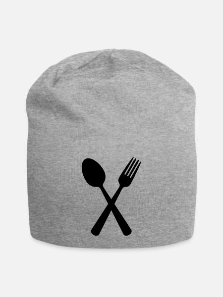 Löffel und Gabel - Jersey-Beanie - Grau meliert