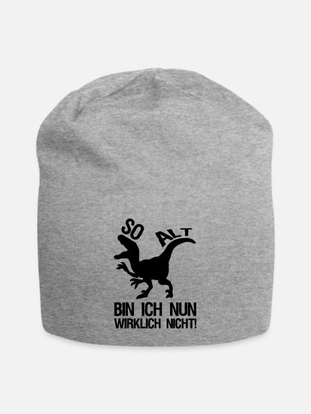 Dinosaurier Alter Geburtstag, Sprüche, Geschenk - Jersey-Beanie - Grau meliert
