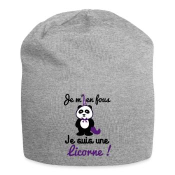 je m'e fous licorne, cadeau panda, licorne, panda - Bonnet en jersey - gris chiné - Devant