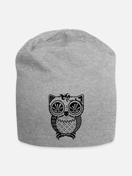 Patchwork Eule - Jersey-Beanie - Grau meliert