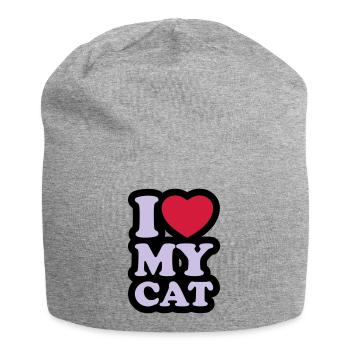 I love my cat - Ich liebe meine Katze - Jersey-Beanie - Grau meliert - Vorne