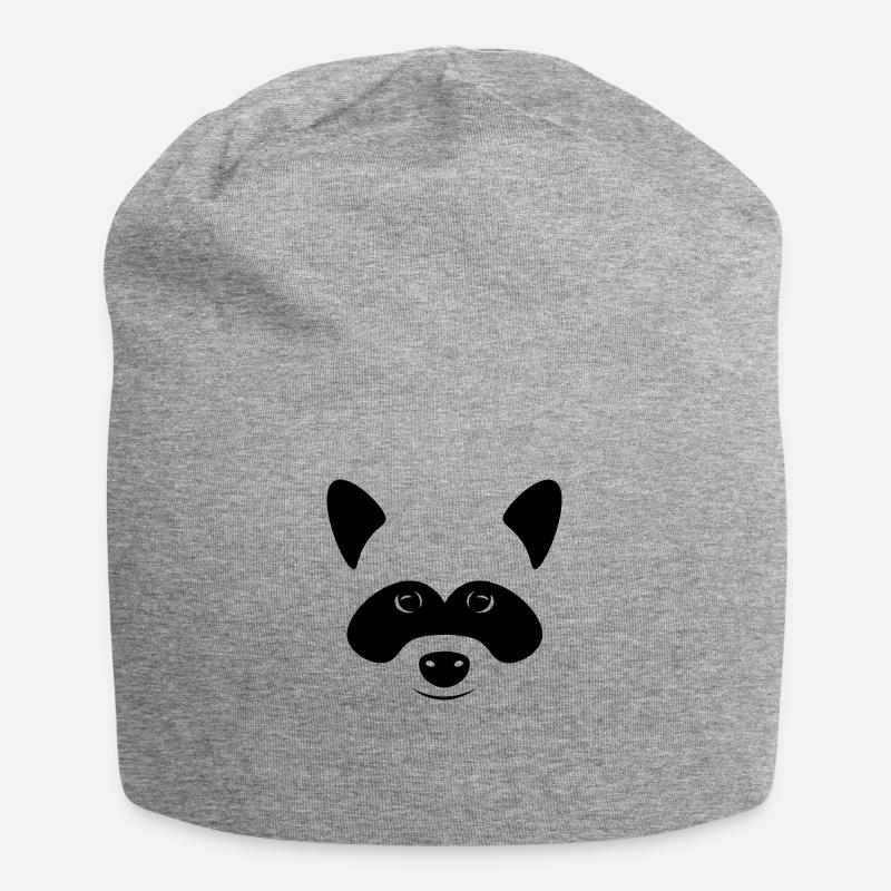 Waschbär Kopf, Zeichnung, einfach, Silhouette - Jersey-Beanie - Grau meliert