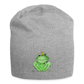 Frosch mit Krone I Froschkönig - Jersey-Beanie - Grau meliert - Vorne
