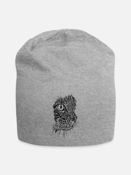 Vintage Katze - Portrait Zeichnung - Jersey-Beanie - Grau meliert