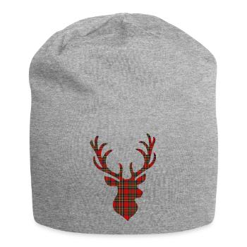 Red tartan deer - Jersey Beanie - heather grey - Front