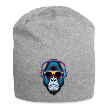 Eye-catcher gorilla with headphones and sunglasses - Jersey Beanie - heather grey - Front