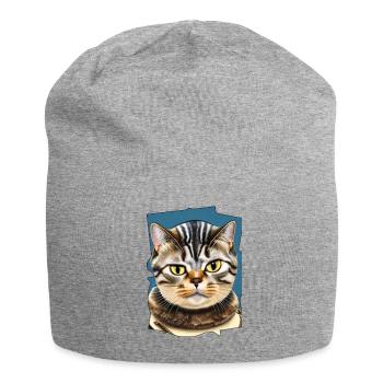 Katzengesicht 10 - Jersey-Beanie - Grau meliert - Vorne