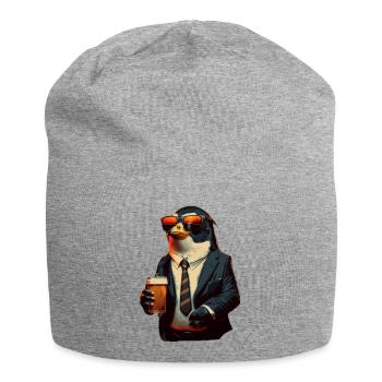 Sonnenbrille, Anzug und Bier. Cooler Pinguin - Jersey-Beanie - Grau meliert - Vorne
