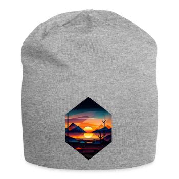 Sunset Geometric Landscape Design - Jersey Beanie - heather grey - Front