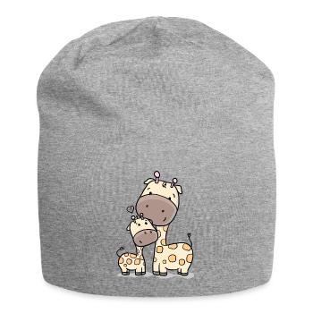 Girafe avec bébé girafe - Bonnet en jersey - gris chiné - Devant