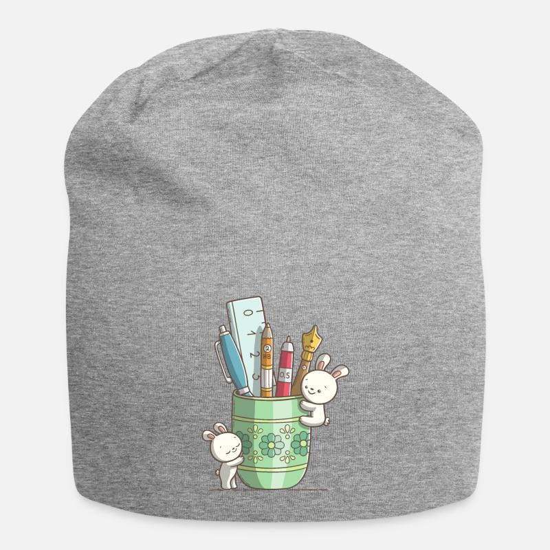 Deux lapins mignons devant un stylo - Bonnet en jersey - gris chiné