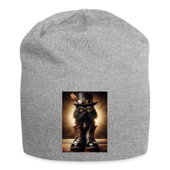 Chat noir Steampunk avec accessoires élégants - Bonnet en jersey - gris chiné - Devant