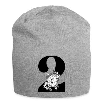 Number 2 Black Floral -2nd Floral Anniversary - Jersey Beanie - heather grey - Front