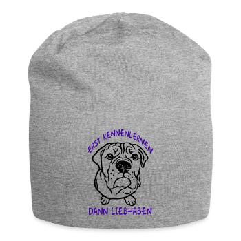 Erst kennenlernen dann Liebhaben - Bulldog - Jersey-Beanie - Grau meliert - Vorne