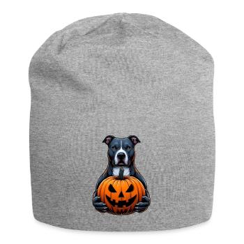 Pitbull Halloween - Holding Jack O Lantern - Jersey Beanie - heather grey - Front